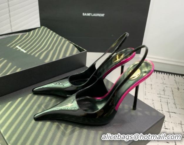Unique Style Saint Laurent AMALIA Heel Slingbacks Pump 11cm in Patent Leather Black/Pink 1212089