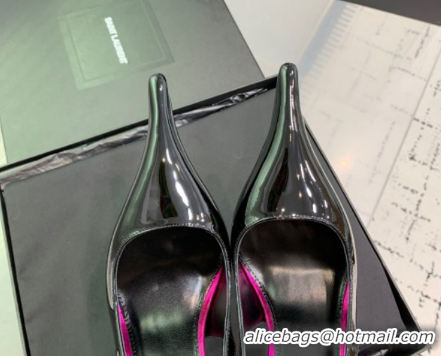 Unique Style Saint Laurent AMALIA Heel Slingbacks Pump 11cm in Patent Leather Black/Pink 1212089