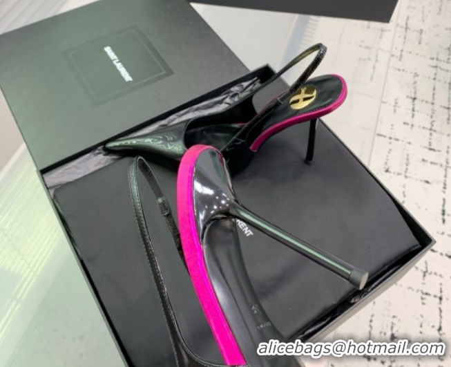 Unique Style Saint Laurent AMALIA Heel Slingbacks Pump 11cm in Patent Leather Black/Pink 1212089