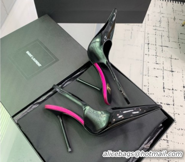 Unique Style Saint Laurent AMALIA Heel Slingbacks Pump 11cm in Patent Leather Black/Pink 1212089