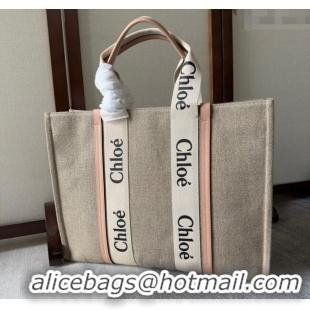 Top Grade Chloe Woody Canvas Large Tote Bag 6064 Light Pink 2024