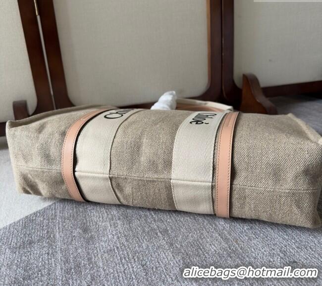 Top Grade Chloe Woody Canvas Large Tote Bag 6064 Light Pink 2024