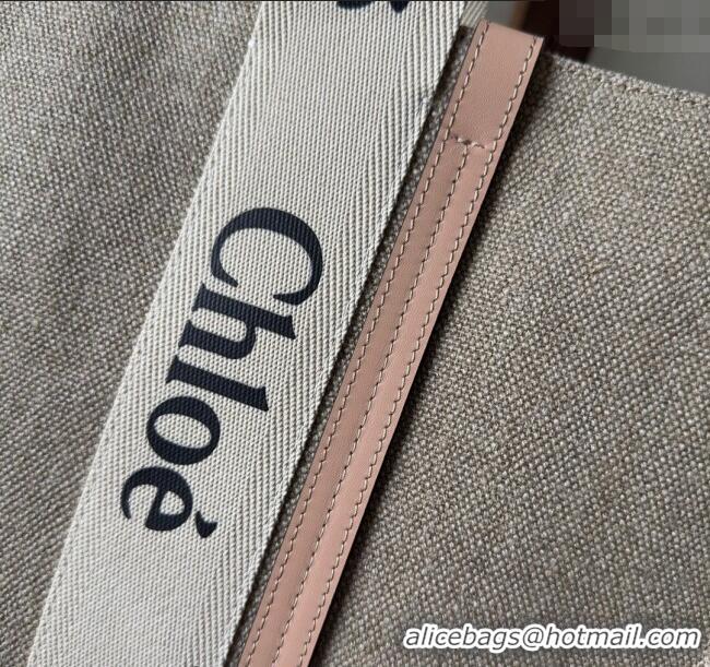 Top Grade Chloe Woody Canvas Large Tote Bag 6064 Light Pink 2024