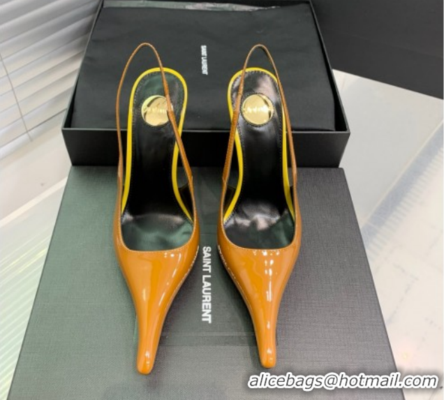 Good Looking Saint Laurent AMALIA Heel Slingbacks Pump 11cm in Patent Leather Yellow 1212090