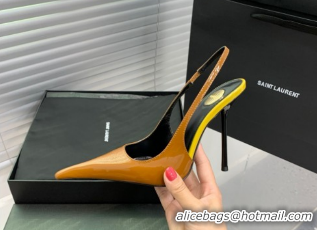 Good Looking Saint Laurent AMALIA Heel Slingbacks Pump 11cm in Patent Leather Yellow 1212090