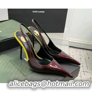 Buy Luxury Saint Laurent AMALIA Heel Slingbacks Pump 11cm in Patent Leather Dark Burgundy 1212091