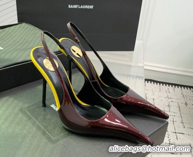 Buy Luxury Saint Laurent AMALIA Heel Slingbacks Pump 11cm in Patent Leather Dark Burgundy 1212091
