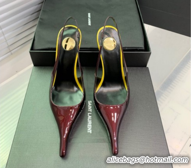 Buy Luxury Saint Laurent AMALIA Heel Slingbacks Pump 11cm in Patent Leather Dark Burgundy 1212091