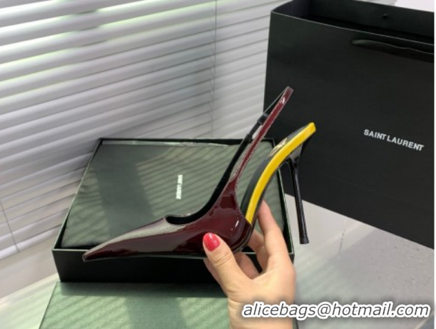Buy Luxury Saint Laurent AMALIA Heel Slingbacks Pump 11cm in Patent Leather Dark Burgundy 1212091