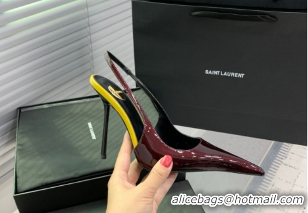 Buy Luxury Saint Laurent AMALIA Heel Slingbacks Pump 11cm in Patent Leather Dark Burgundy 1212091