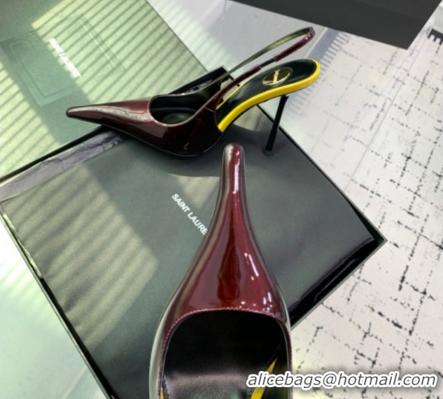 Buy Luxury Saint Laurent AMALIA Heel Slingbacks Pump 11cm in Patent Leather Dark Burgundy 1212091