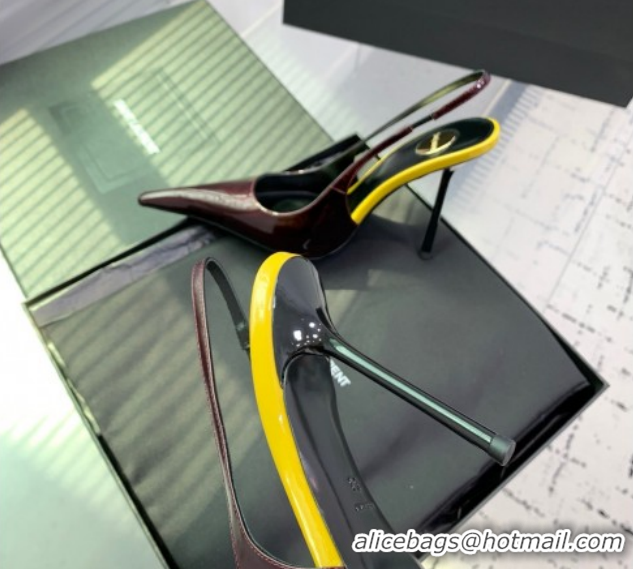 Buy Luxury Saint Laurent AMALIA Heel Slingbacks Pump 11cm in Patent Leather Dark Burgundy 1212091