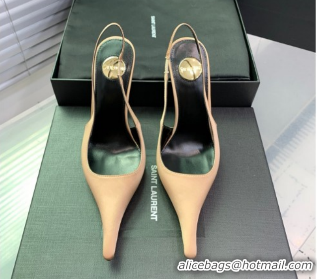 Luxurious Saint Laurent AMALIA Heel Slingbacks Pump 11cm in Satin Beige 1212092