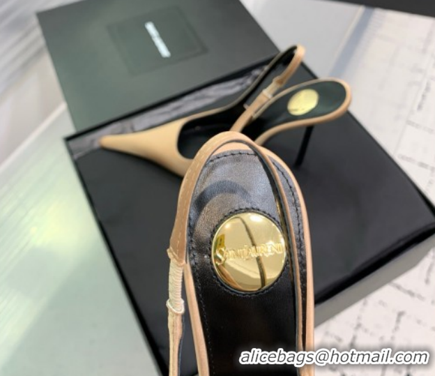 Luxurious Saint Laurent AMALIA Heel Slingbacks Pump 11cm in Satin Beige 1212092
