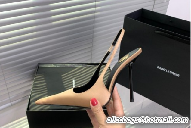 Luxurious Saint Laurent AMALIA Heel Slingbacks Pump 11cm in Satin Beige 1212092