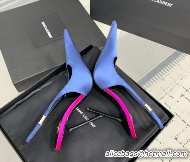 Popular Style Saint Laurent AMALIA Heel Slingbacks Pump 11cm in Satin Blue 1212093