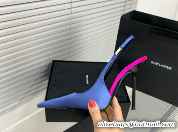 Popular Style Saint Laurent AMALIA Heel Slingbacks Pump 11cm in Satin Blue 1212093