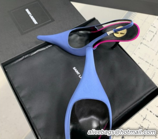 Popular Style Saint Laurent AMALIA Heel Slingbacks Pump 11cm in Satin Blue 1212093