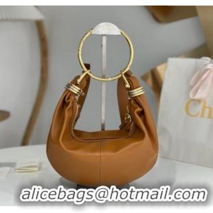Top Grade Chloe Small Bracelet Hobo bag in Shiny Grained Calfskin C0504 Brown 2024