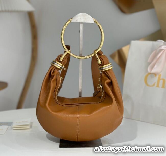 Top Grade Chloe Small Bracelet Hobo bag in Shiny Grained Calfskin C0504 Brown 2024
