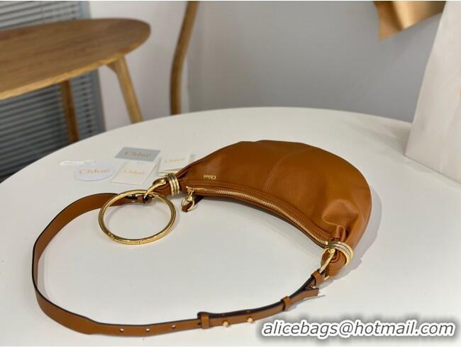 Top Grade Chloe Small Bracelet Hobo bag in Shiny Grained Calfskin C0504 Brown 2024