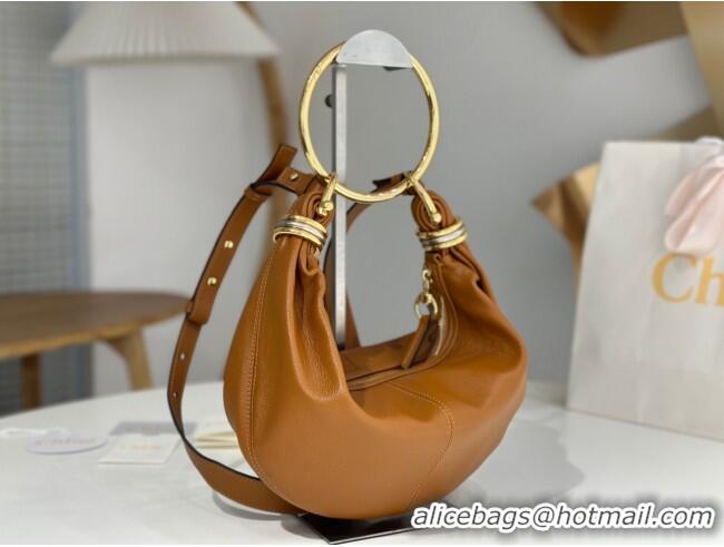 Top Grade Chloe Small Bracelet Hobo bag in Shiny Grained Calfskin C0504 Brown 2024
