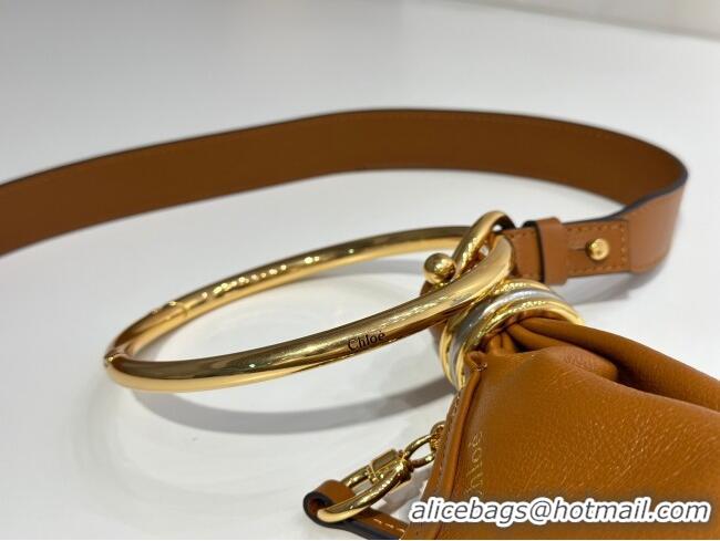 Top Grade Chloe Small Bracelet Hobo bag in Shiny Grained Calfskin C0504 Brown 2024