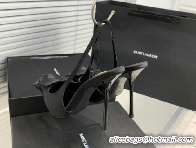 Top Grade Saint Laurent AMALIA Heel Slingbacks Pump 11cm in Satin Crepe with Square Rose Black Upper 1212094