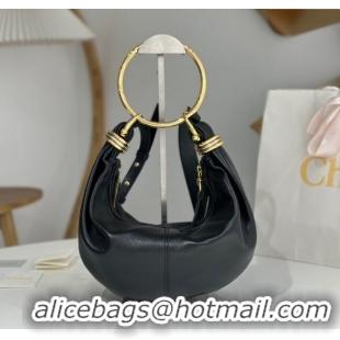 Trendy Design Chloe Small Bracelet Hobo bag in Shiny Grained Calfskin C0504 Black 2024