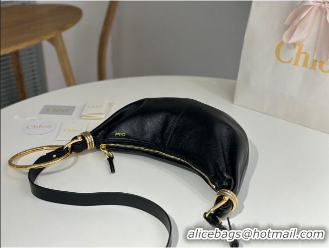 Trendy Design Chloe Small Bracelet Hobo bag in Shiny Grained Calfskin C0504 Black 2024