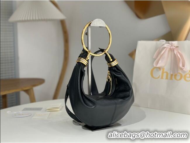 Trendy Design Chloe Small Bracelet Hobo bag in Shiny Grained Calfskin C0504 Black 2024
