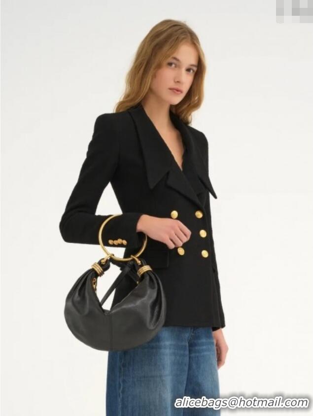 Trendy Design Chloe Small Bracelet Hobo bag in Shiny Grained Calfskin C0504 Black 2024