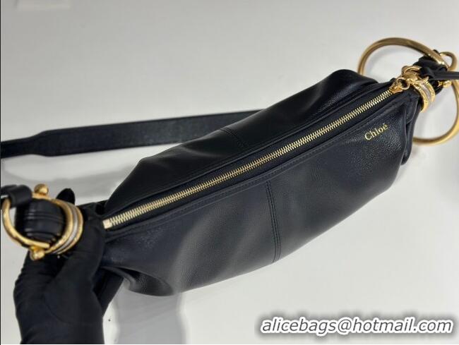 Trendy Design Chloe Small Bracelet Hobo bag in Shiny Grained Calfskin C0504 Black 2024