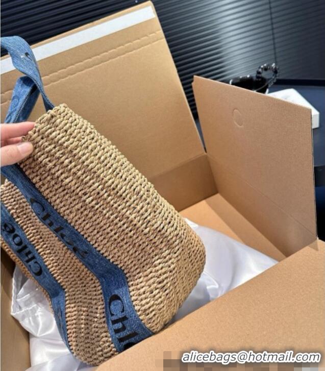 Good Quality Chloe Straw Basket Bag 0312 Khaki/Denim 2025