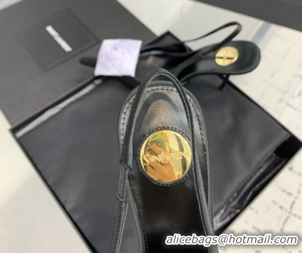 Luxurious Saint Laurent AMALIA Heel Slingbacks Pump 11cm in Satin Crepe with Square Rose Black/Purple 1212096