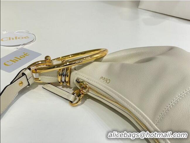 Top Design Chloe Small Bracelet Hobo bag in Shiny Grained Calfskin C0504 White 2024