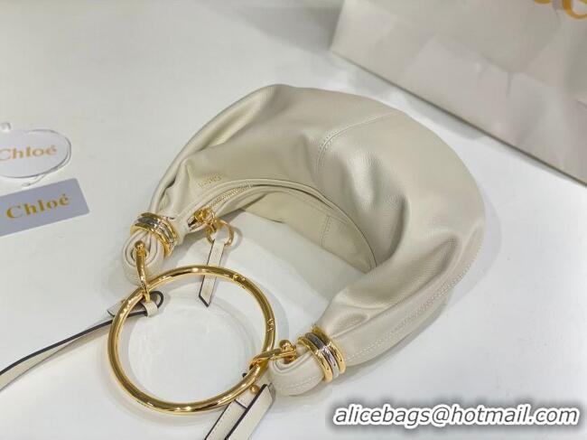 Top Design Chloe Small Bracelet Hobo bag in Shiny Grained Calfskin C0504 White 2024