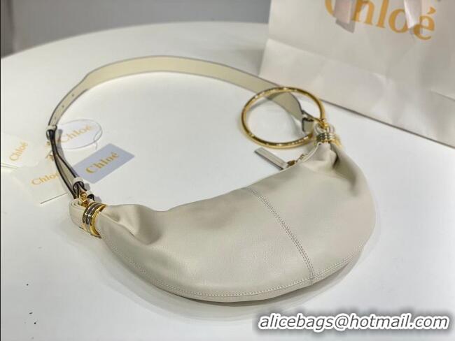 Top Design Chloe Small Bracelet Hobo bag in Shiny Grained Calfskin C0504 White 2024