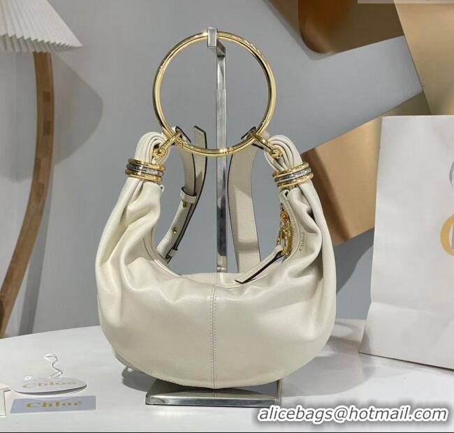 Top Design Chloe Small Bracelet Hobo bag in Shiny Grained Calfskin C0504 White 2024