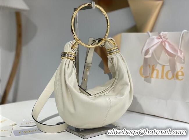 Top Design Chloe Small Bracelet Hobo bag in Shiny Grained Calfskin C0504 White 2024