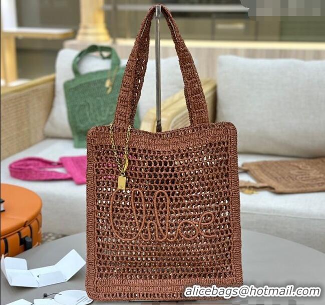 Low Price Chloe Summer Banana tote bag in raffia straw 1665 Brown 2025