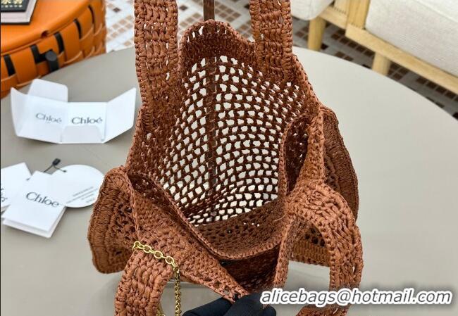 Low Price Chloe Summer Banana tote bag in raffia straw 1665 Brown 2025