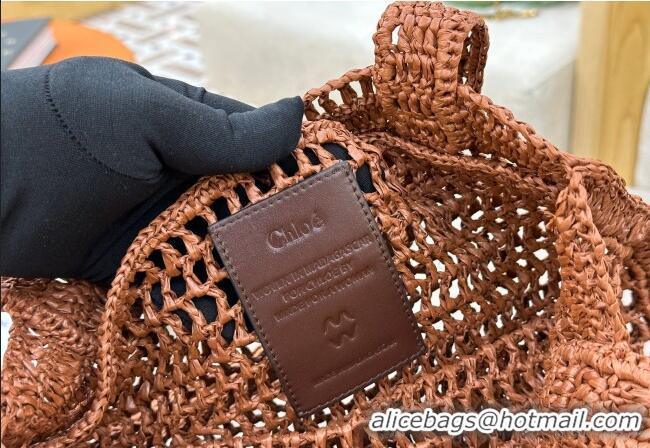 Low Price Chloe Summer Banana tote bag in raffia straw 1665 Brown 2025