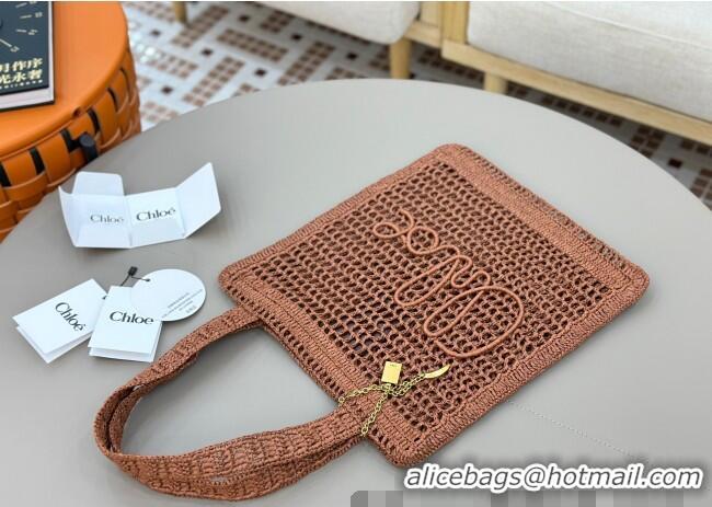 Low Price Chloe Summer Banana tote bag in raffia straw 1665 Brown 2025