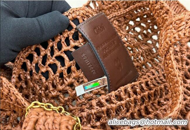 Low Price Chloe Summer Banana tote bag in raffia straw 1665 Brown 2025