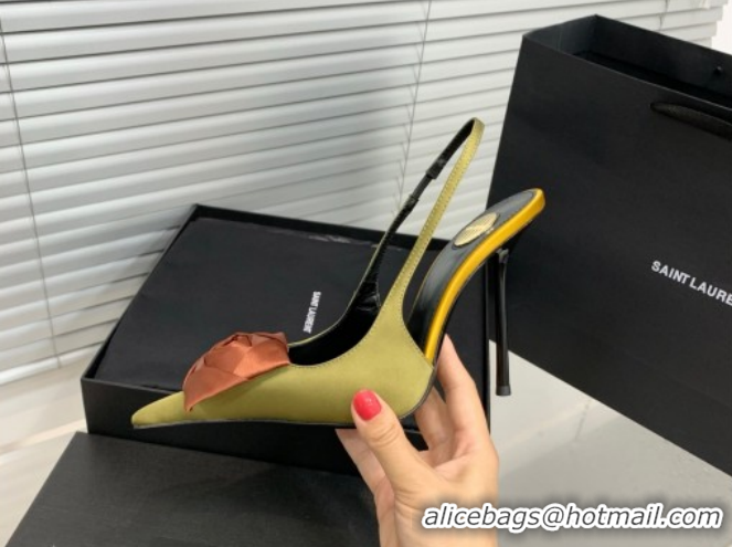 Good Looking Saint Laurent AMALIA Heel Slingbacks Pump 11cm in Satin Crepe with Square Rose Green 1212098