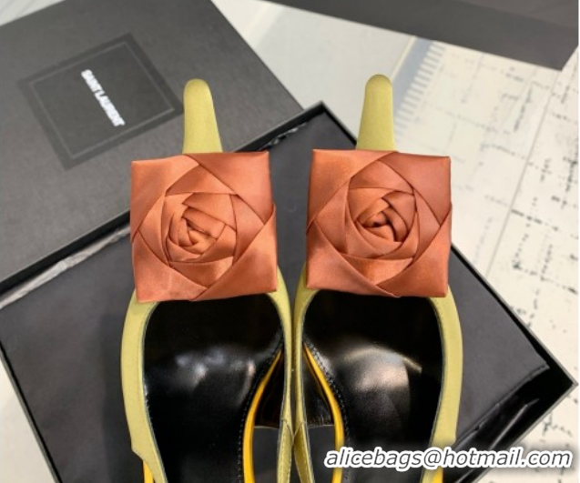 Good Looking Saint Laurent AMALIA Heel Slingbacks Pump 11cm in Satin Crepe with Square Rose Green 1212098
