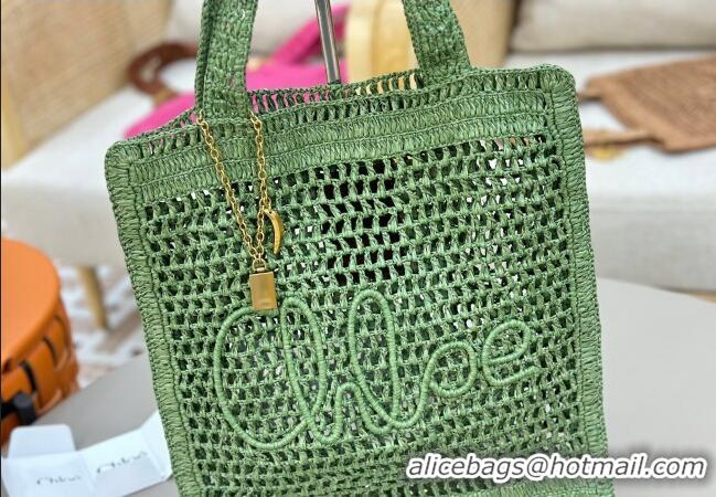 Famous Brand Chloe Summer Banana tote bag in raffia straw 1665 Green 2025