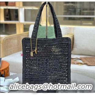 Luxury Cheap Chloe Summer Banana tote bag in raffia straw 1665 Black 2025