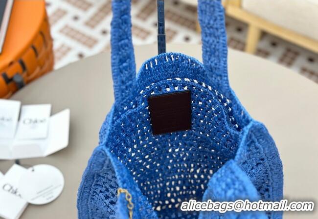 Big Discount Chloe Summer Banana tote bag in raffia straw 1665 Blue 2025